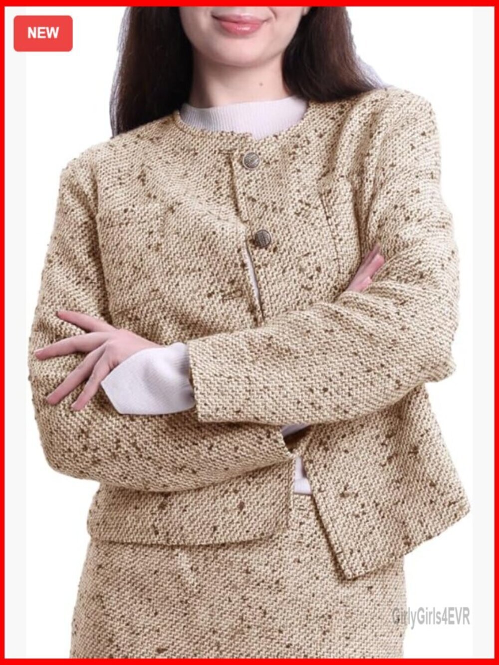 Wool Cropped Tweed Blazer Slim Fit Button Up with Pockets
